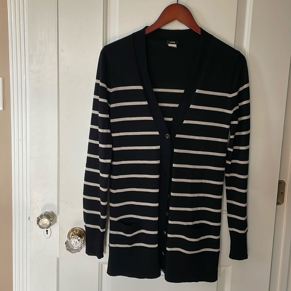 Black and ivory striped merino cardigan J. Crew size S